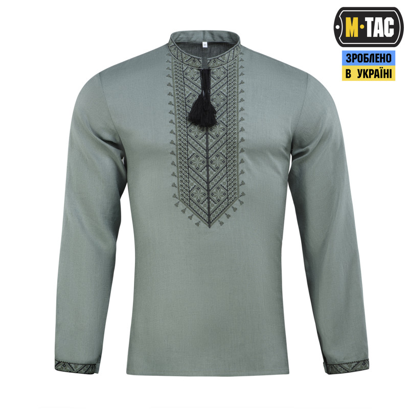 M-Tac вишиванка 100% льон сіро-зелена